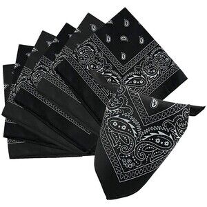 Set of 20 Bandana Scarves Paisley Head Wrap Scarf 100%Cotton Multipurpose, Black